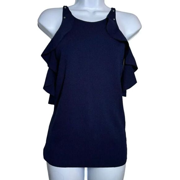 Jonathan Simkhai navy cold  shoulde studded knit  top size Small - Picture 3 of 10